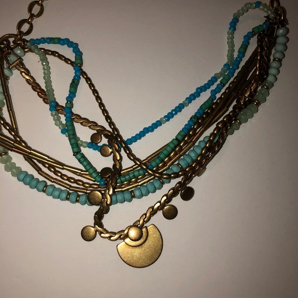 Stella & dot teal gold layered beaded  Necklace - Picture 2 of 5